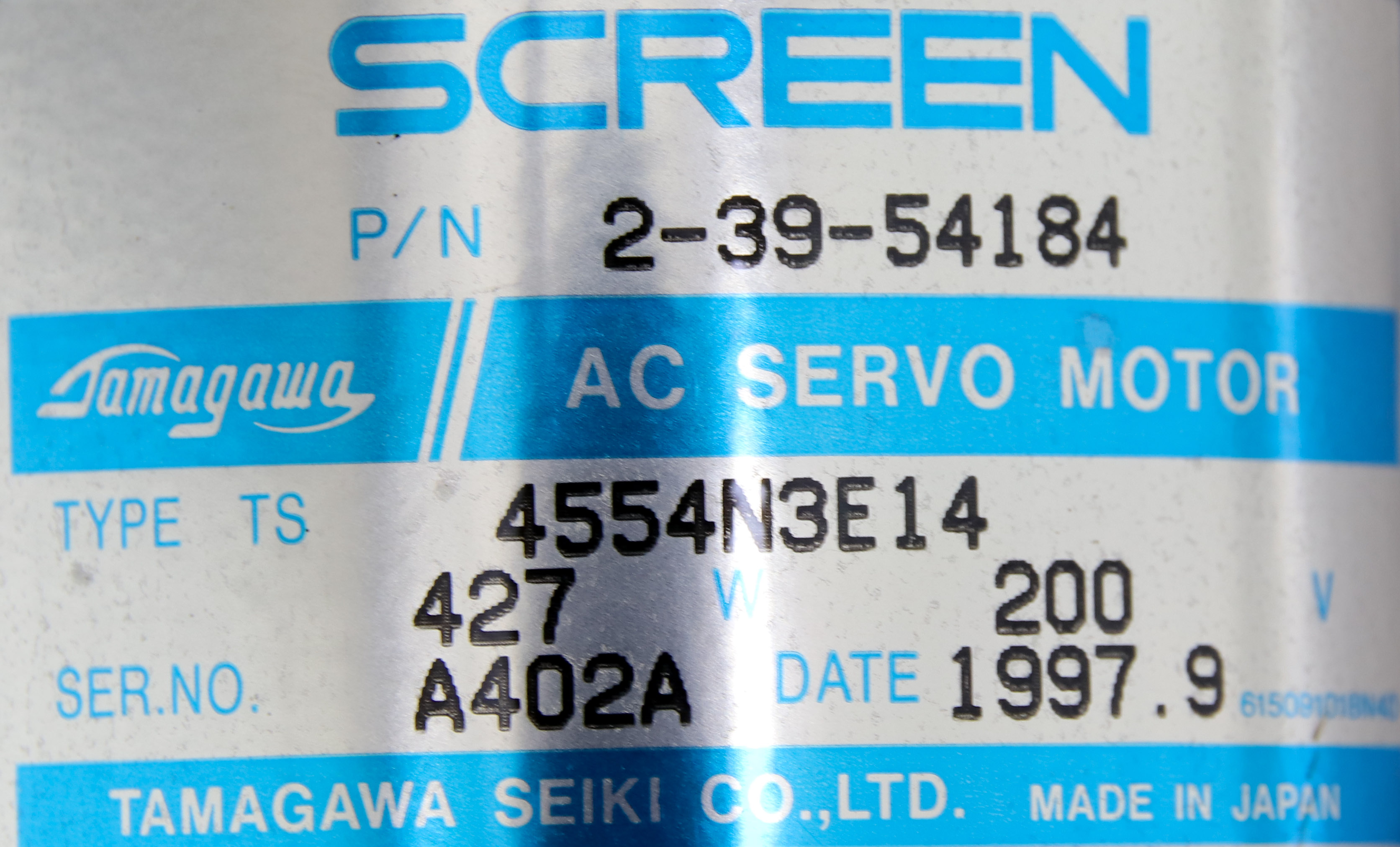 11404 TAMAGAWA SEIKI SCREEN AC SERVO MOTOR,427W,200V,P/N:...